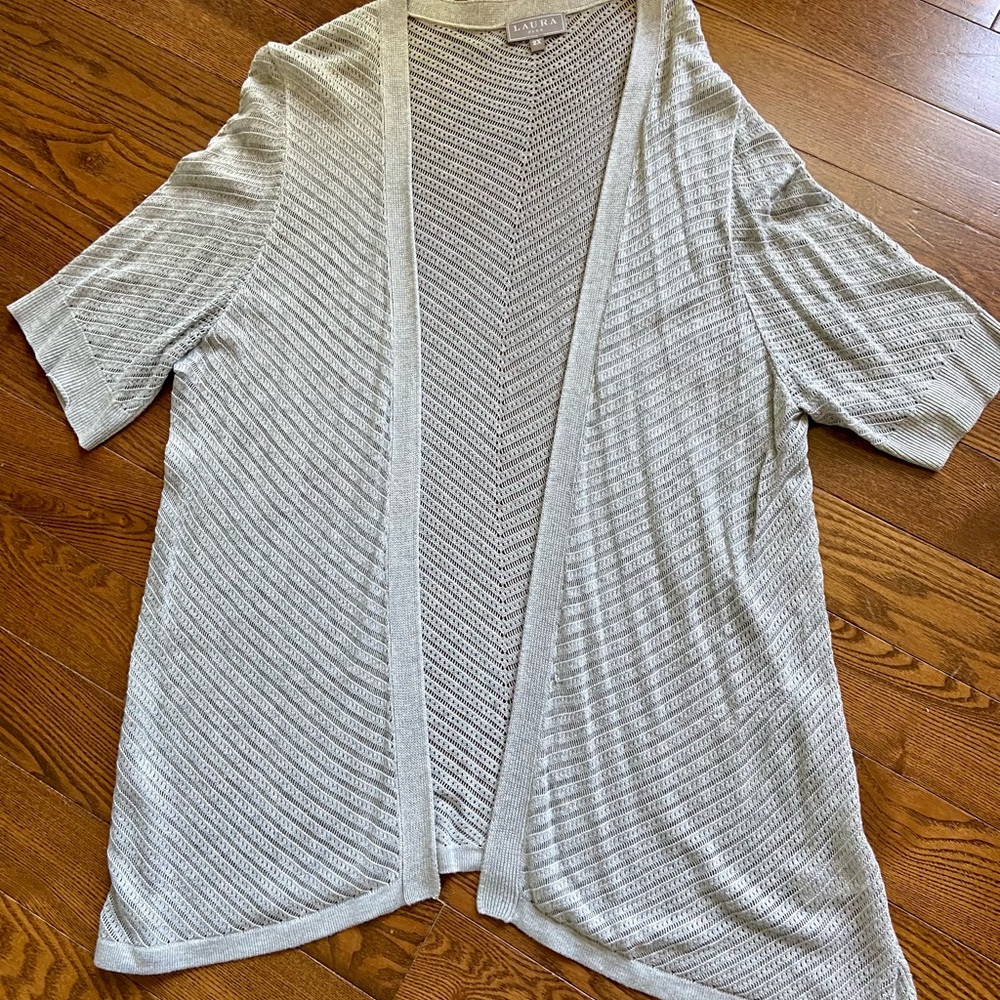 LAURA Light Gray Open-Front Knit Cardigan